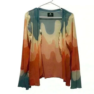 Standard Issue Lightweight Cardigan Sheer Abstract Blue Orange